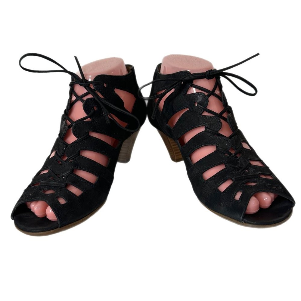 Paul Green Women’s Size 4.5 UK 7 US Prague Black Suede Leather Heeled Sandals